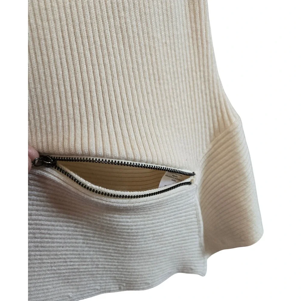 Laundry by Shelli Segal Modern Chic Cream Ribbed Knit Hip Zip Accent Sweater XL